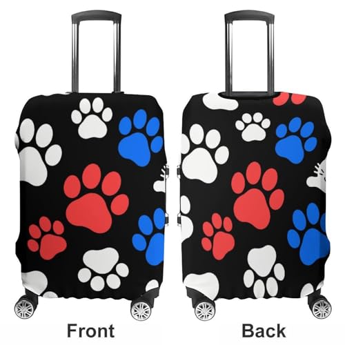 Red Blue White Dogs And Cats Paws Elastic Luggage Cover Suitcase Protector for 19-32 Inch Suitcases | Universal Stretchable Travel Bag Cover | Anti-Scratch, Washable with Zipper Closure M3