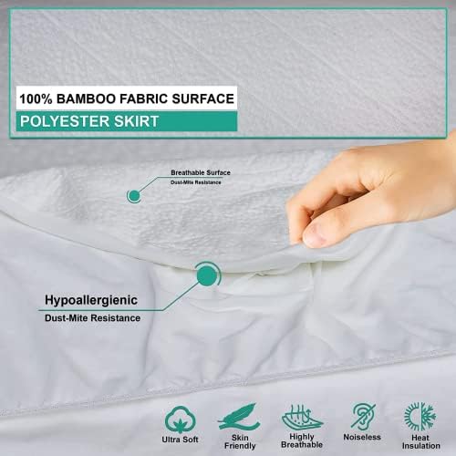 HIGH LIVING Premium Bamboo Waterproof Mattress Protector - 100% Bamboo Fabric Surface Mattress Cover, Anti Allergy, Non Noisy,Bed Bug Proof