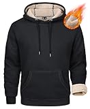 MAGCOMSEN Sherpa Pullover Hoodie for Men - Winter Coral Fleece Pullover Athletic Sweatshirt - Black