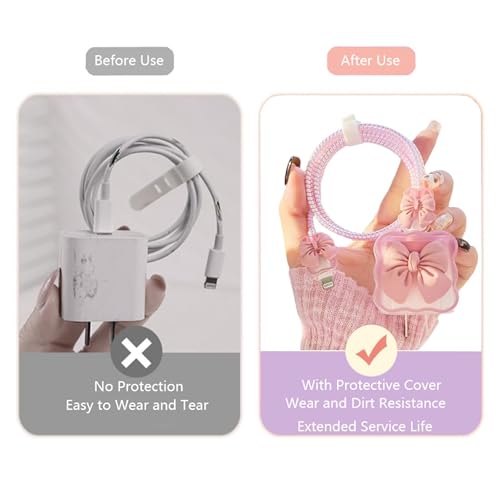 Image of Like Star Charger Protection Cover 4 in 1, Compatible for iPhone Charger only 18W & 20W, Spiral Cable Protector for Charging Cable, Charger Protector with 3D Design