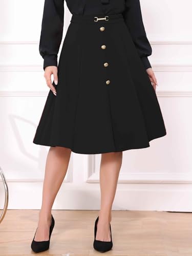 Allegra K A-Line Midi Pleated Skirt for Women's Vintage Work High Waist Flare Business Skirts4