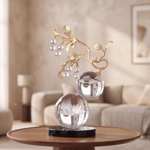 Mataura Clear Glass Sculpture, Nature Inspired Decorative Statue with Gold Metal Branch - Minimalist Desk Sculpture Home Decor for Tabletop Living Room Shelf Desk Office - Unique Housewarming Gift