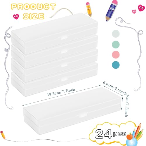 Image of Fainne 24 Pcs Plastic Pencil Case Bulk Pencil Boxes Plastic Stationery Case Frosted Pen Box Pen Holder with Hinged Lid Snap Closure for Office(Single Layer,White,7.68 x 2.6 x 1.18 Inch)