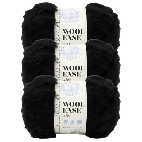 Image of Lion Brand Yarn, Wool-Ease Aire Crochet Yarn, Onyx, Black, 3 Pack