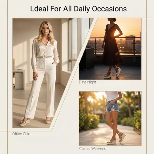 Image of Dressy Open Toe Sandals Platform Wedge Sandals with Cushioned Insole and Ankle Strap Buckle,Strappy Espadrille Wedge Sandals for Women Comfortable Summer