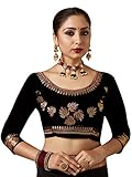 Women's Readymade Stitched Blouse For Sarees Indian Designer Party Wear Bollywood Padded Choli Crop Top Black (XXL-44)