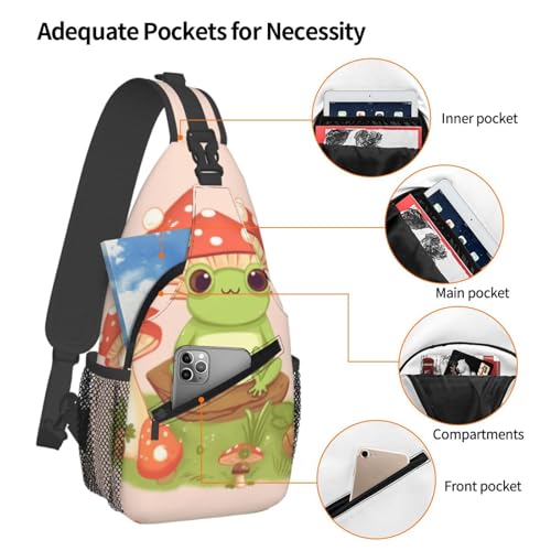 Bolso pechera pequeño unisex con diseño de ranas y hongos miniatura 4