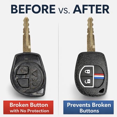 Image of DETACHI Car Key Cover Silicone with Metal Keychain Hook Holder Compatible with Victoris, Baleno, Grand Vitara, XL6, Ertiga, Brezza, Dzire, Glanza, Urban Cruiser Hyryder,2 Button Key Remote.