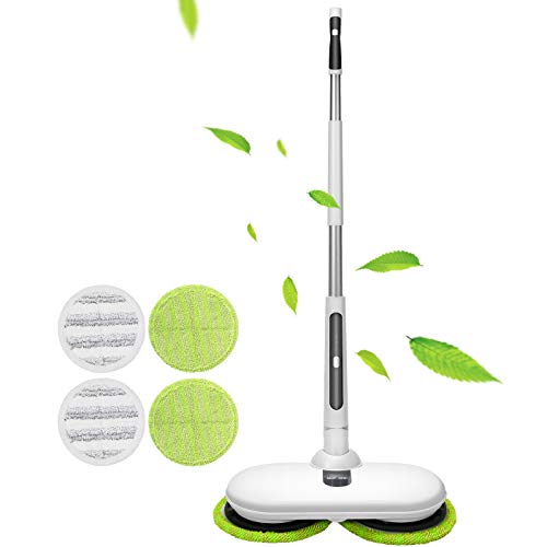 コードレス回転モップ 電動モップ 掃除 掃除道具 床掃除 窓拭き 充電式 乾湿両用 連続60分使用 多角度転換 長さ調節可 交換パッド4枚付き日本語説明書 awsmvl