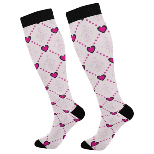 Dussdil Black Rose Red Hearts Floral Compression Socks for Women Men Christmas Circulation Long Knee Socks for Winter Warm Stockings Socks