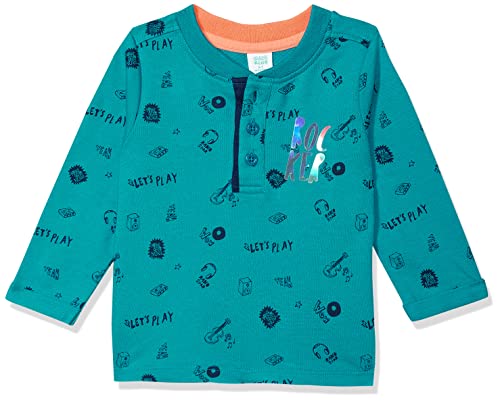 Image of miniklub Boys Blue Printed Henley Neck Pure Cotton T-Shirt