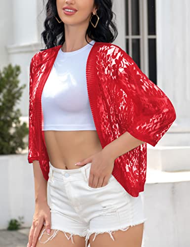 Image of FindThy Women's Floral Lace Shrug Cardigan 3 /4 Sleeve Crochet Bolero Jacket
