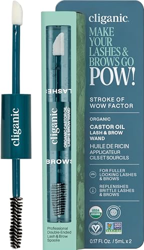 Cliganic Organic Castor Oil Lash & Brow Serum, 0.34 oz