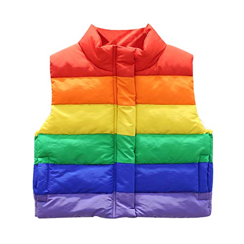 Mud Kingdom Girls Boys Puffer Vest Rainbow Stripes Stand Collar Sleeveless Jacket 2-9 Outerwear Years