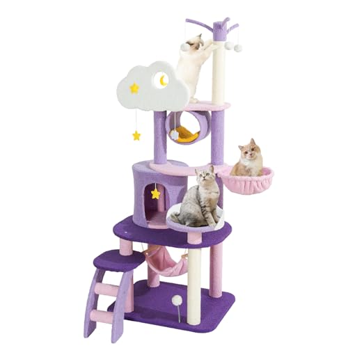 Árbol para gatos interior 65 pulgadas púrpura con hamaca miniatura 6