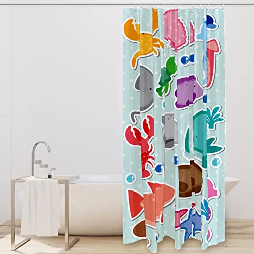 Rideau de douche animaux marins 183 cm grand format lavable - 3