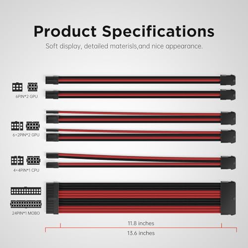 Image of Asiahorse Customization Mod Sleeve Extension Power Supply Cable Kit 18AWG ATX /EPS /8-pin PCI-E /6-pin PCI-E (RED Mix)