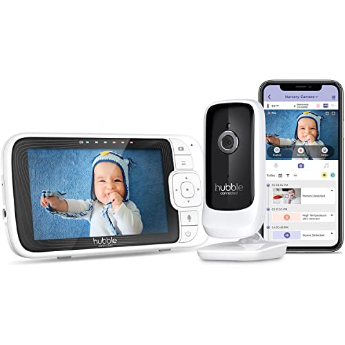 Hubble Connected Nursery Pal Link Premium – 5-Inch Smart HD Video Baby Monitor, Wireless Security Camera with Infrared Night Vision – Two-Way Intercom, Pre-Loaded Lullabies, Room Temperature Monitoring