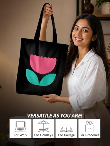 Image of DOODLE Premium Canvas Tote Bag for Women with Zip and Inner Pocket for Shopping, Office, Travel and Daily Use