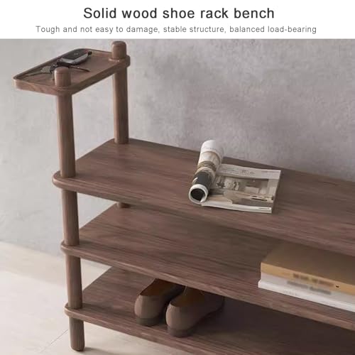 Banc à chaussures d'entrée marron et meuble de rangement en bois