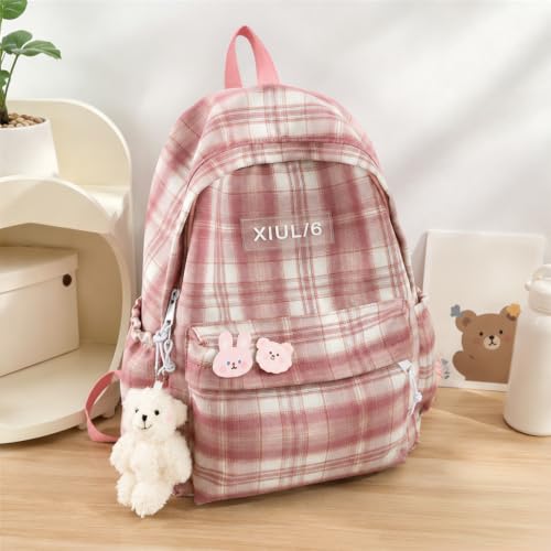 Mochila xadrez vintage, linda mochila xadrez de grande capacidade para viagens ao ar livre, rosa, Large, Simples e moderna
