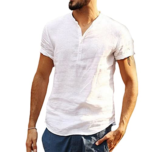 Chemise d'été homme lin haut de gamme blanc M aux finitions soignées