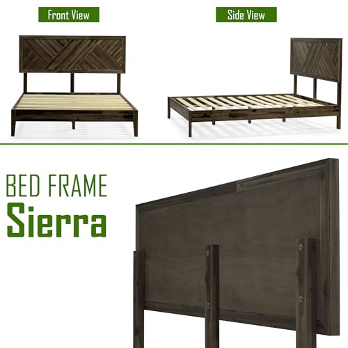 Image of Acacia Sierra King Solid Wood Bed Frame, Adjustable Headboard, Ebony