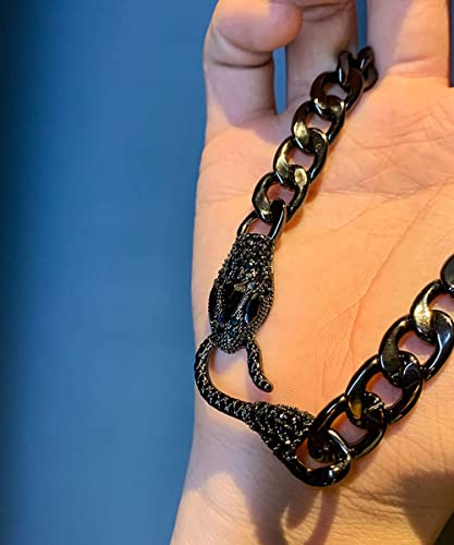 Snake Choker Necklace For Men Women Black Silver Zircon Cuban Link Chain Fashion Edgy Viking Goth Anime Aesthetic Emo Python Charm Choker Necklace For Teen Boys Girls (Black) #TOP4