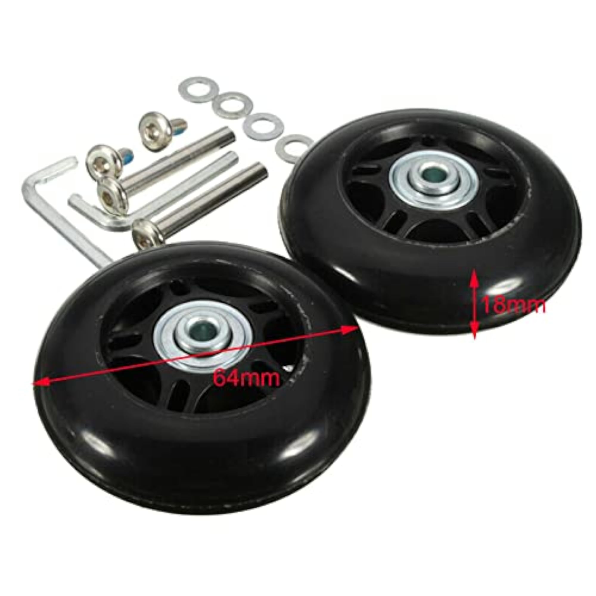 2X Flexible Wear Resistant Luggage Suitcase Wheels, Black