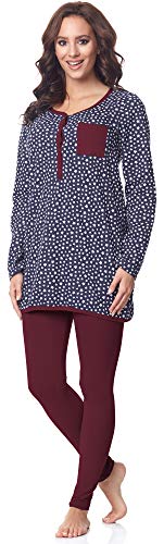 Be Mammy Pigiama a Manica Lunga Funzione Allattamento BE20-178 (Blu Marino-Stelle-Rosso Vinaccia, S)