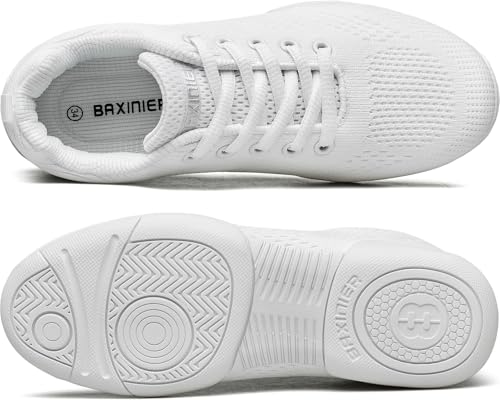 Image of BAXINIER Girls White Cheerleading Shoes Breathable Youth Cheer Competition Sneakers Athletic Training Dance Tennis Walking Shoes