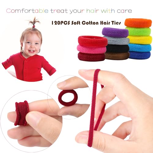 Image of 120 Pcs Baby Hair Ties, Cotton Toddler Hair Ties for Girls and Kids, Multicolor Small Seamless Hair Bands Elastic Ponytail Holders,Bright Color | Multicolor Small Seamless Hair Bands Elastic Ponytail Holders,Bright Color