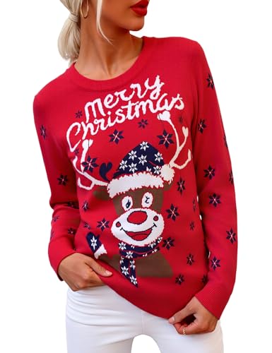 Wayleb Suéter de Navidad para Mujer Jersey de Punto Invierno con Reno y Estilo Festivo
