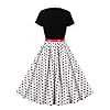 50s Style Dresses for Women Vintage Short Sleeve Tie Neck Swing Dress 1950s Polka Dot Dresses Midi Retro Audrey Hepburn Church Dresses for Cocktail Evening Tea Party Dress Black White Polka Dots L #1