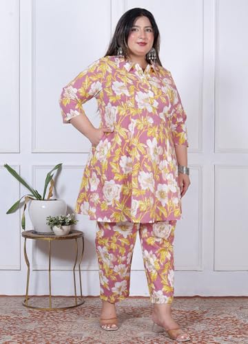 Image of NISHIRE Women's Cotton Floral Co-ord Kurta Set, Plus Size Stylish Ethnic Wear Set