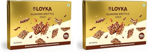 Image of Loyka Almond Brittle Gold Choco Box - 28 pcs |Premium Chocolate Gift Hamper | Chocolate & Nut Dryfruit Delicacy | Roasted California Almonds (40%), Dark Choco & Salted Caramel|Any-time snack,408 grams