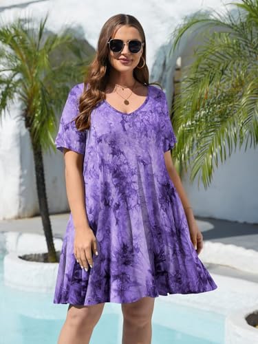 Image of BELAROI Women Casual Summer Dresses Loose Tshirt Beach Sundress V Neck Plus Size Swing Tunic Pockets