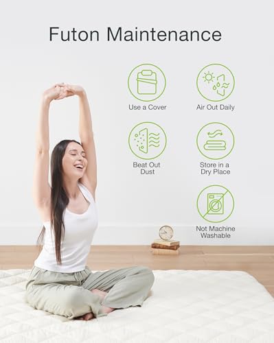 Image of FULI Premium Japanese Futon Bed, Foldable Floor Bed, Foam Core, Twin, White | Portable Sleeping Pad Shikibuton, Made in Japan, cotton surface, polyester and polyurethane foam fill, 2.5 in thick