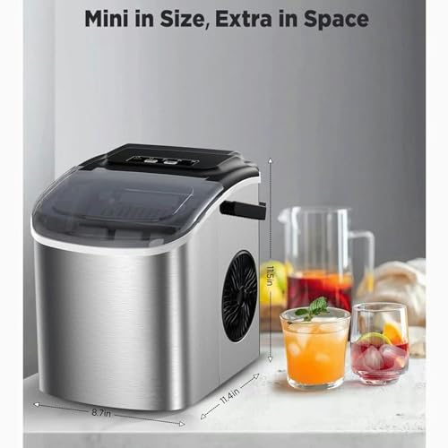 Fabricadora de hielo de mostrador con auto-limpieza, cuchara y canasta para hielo, acero inoxidable miniatura 6