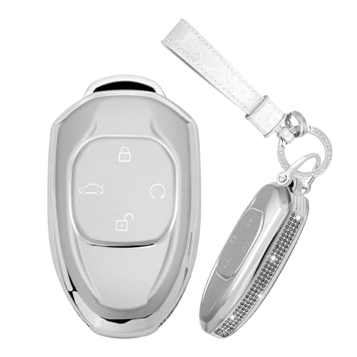 For Trumpchi Rhinestone Car Key Fob Cover Case Fit for Trumpchi Legend GAC 2025 Empow J11 J12 J13 J14 J15 J16 GS3 GS4 GS5 GS7 GS8 2026 GM6 GM8 M8 Keychain TPU Key Shell Accessories 4 Button B White