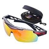 MATT SAGA Gepolariseerde sportzonnebril, uniseks, fietsbril, uv-bescherming, fietsbril met 5 verwisselbare glazen, sportbril voor fietsen, rijden, golf, baseball, volleybal, vissen, klimmen, rood