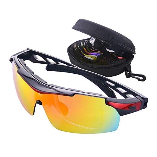 Gafas de Ciclismo Unisex Gafas de Sol de Deportivas Bici Polarizadas 5 Lentes Intercambiables para Hombre y Mujer Deporte Bicicleta Ciclismo Montaña MTB Conducir Pesca Ski Esquiar Golf Correr (Rojo)