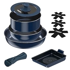 FERLORD Frying Pan Set, 9 Piece, IH Gas Compatible, Removable, Egg Grill, Diamond Coated, Non-Stick Removable Handle, Easy to Use, Easy to Use, Living Alone, Cookware Set with Felt Pad, Navy