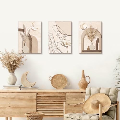 Triptyque Toile Abstrait Plantes Géométriques 90x40 FajerminArt