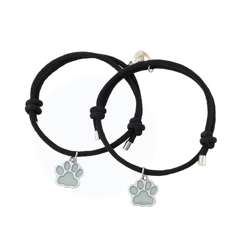 Bogoro Pulsera con Diseño de Huellas de Perro, Ajustable Pareja Pulsera de Amistad, Pulseras con Dije de Pata de Perro Luminosa, para Regalos del Día de San Valentín para Novia, Novio, Mejores Amigos