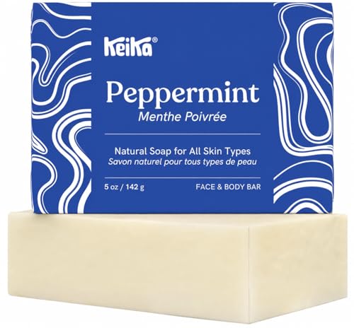 Image of Keika Peppermint Soap Bar for Face & Body, Natural Cooling Spa Bath & Shower Cleanser, 5 oz.