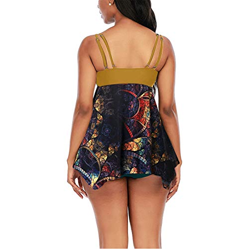 Lluo Tankini Swimsuits For Women Plus Size High Waisted Push Up Loose Fit Splicing Print Crisscross Back Boyshort Two Piece Boyshort Bathing Suits With Shorts, Yellow, Xl #TOP3