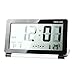 Tzou Multifunction Silent LCD Digital Large Screen Travel Desk Electronic Alarm Clock, Date/Time/Calendar/Temperature Display, Snooze, Folding (Black+Silver) (0616)