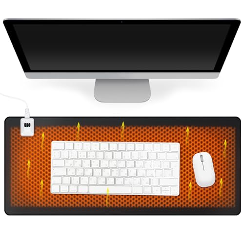 Hyunlai Tapis de souris chauffant de couleur unie – Chauffage rapide, imperméable, base antidérapante – 3 paramètres pour la maison, l'étude, le bureau 80 x 33 cm