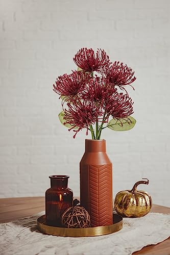 Image of Briful 6PCS Artificial Chrysanthemum Fall Flowers 4'' Faux Pincushion Flower Large Spider Mums Autumn Flowers for Home Decor Centerpiece Wedding Bouquet (Burgundy)
